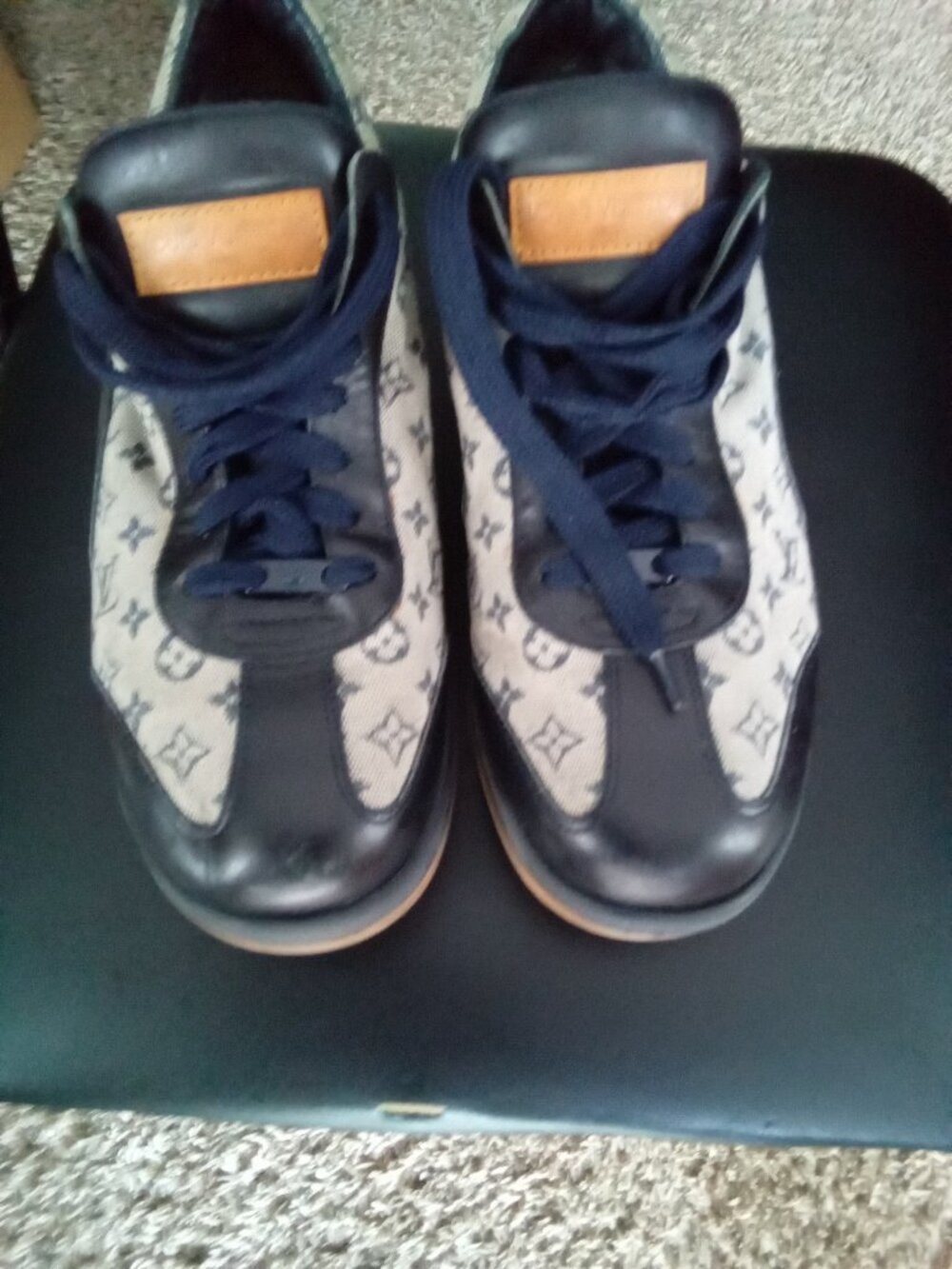 The Louis Vuitton BLUE Monogram Mini Sneakers Shoes in size 38